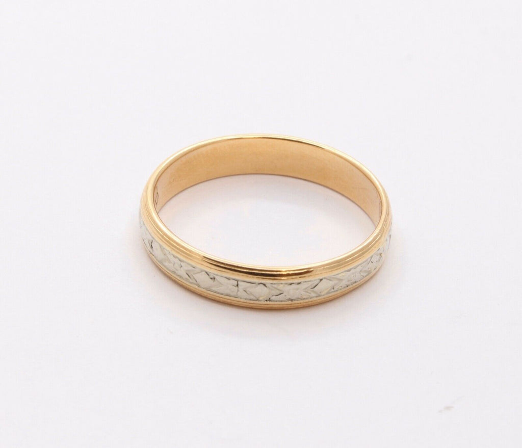 Art Deco Ladies 18K Yellow White Gold Wedding Band Ring