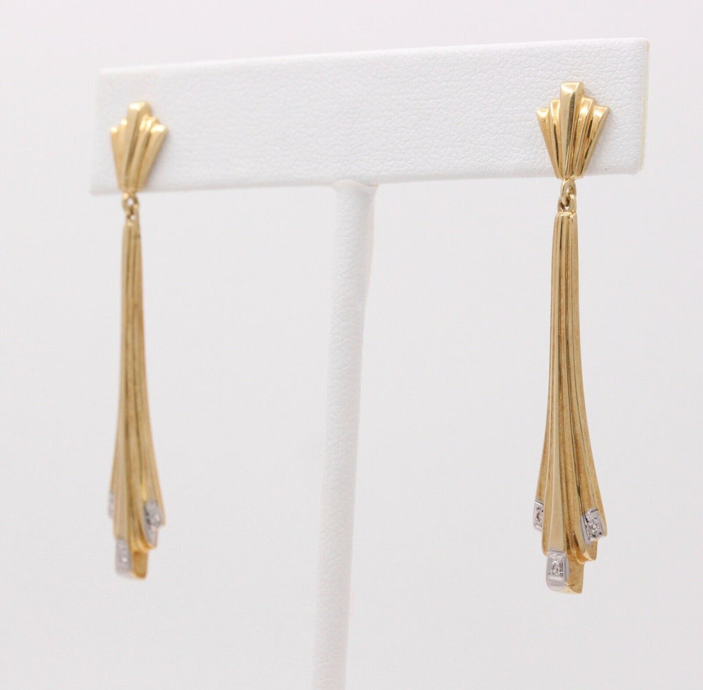 Art Deco 14K Yellow Gold Geometry Diamond Tapered Drop Earrings