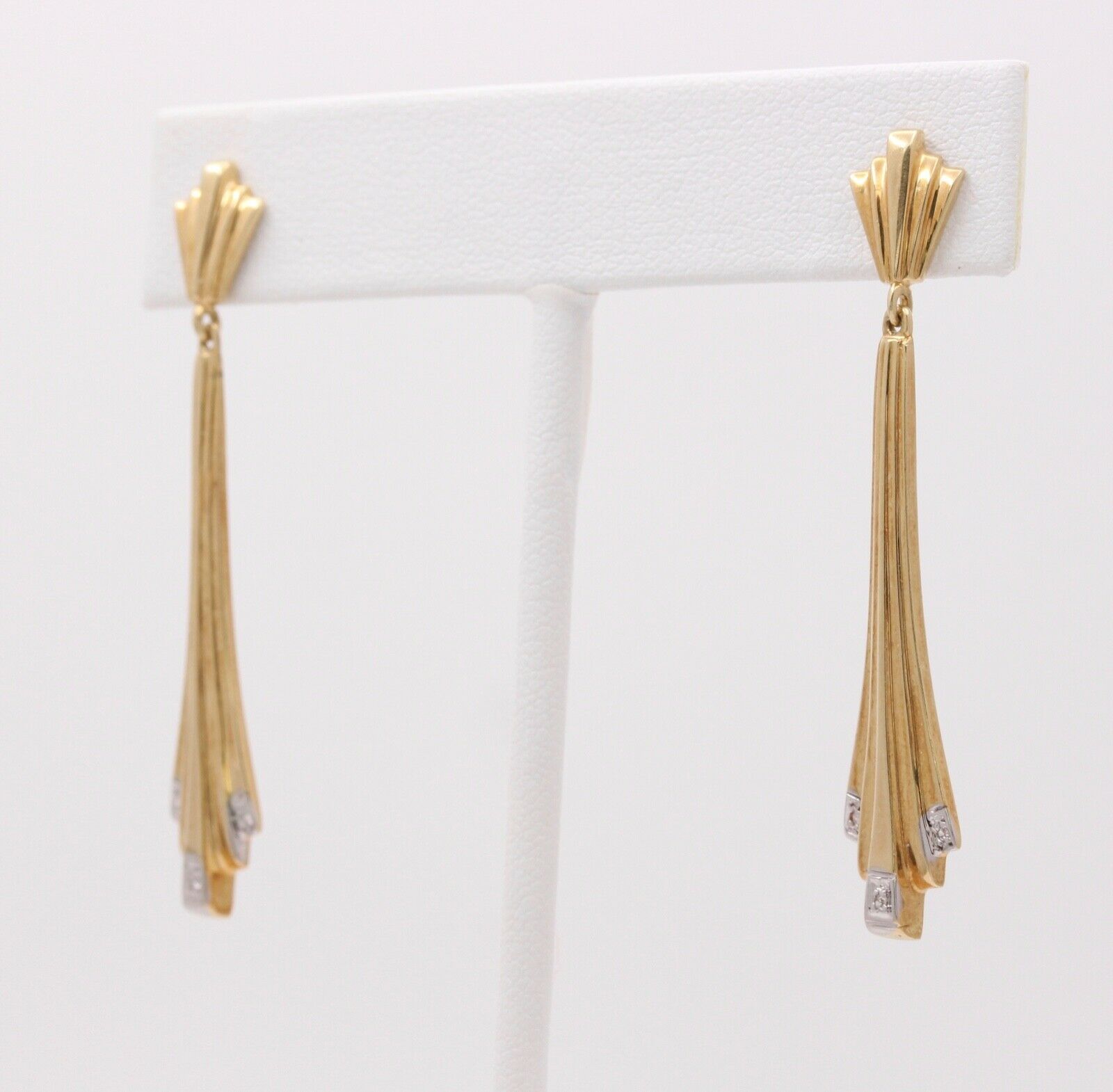 Art Deco 14K Yellow Gold Geometry Diamond Tapered Drop Earrings