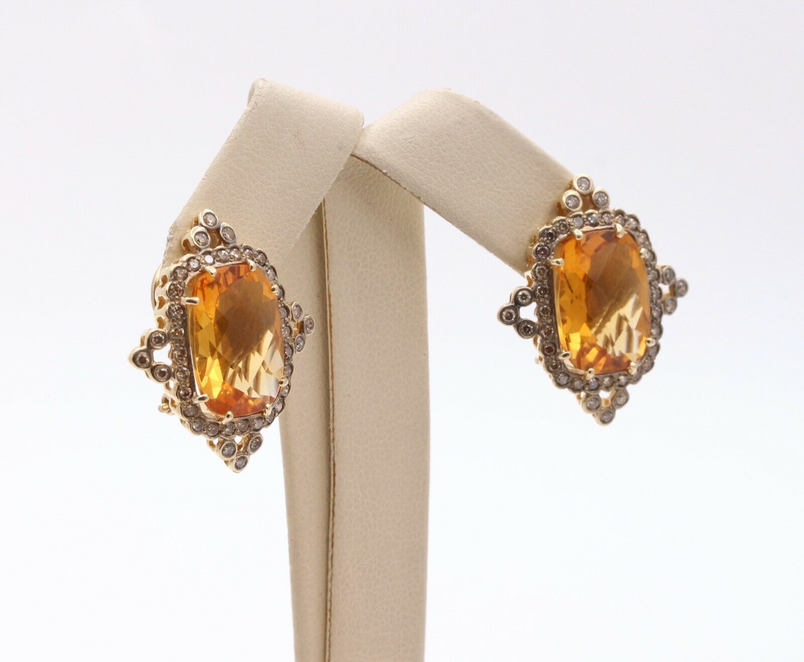 Vintage Victorian Revival Citrine Diamonds 14K Yellow White Gold Earrings
