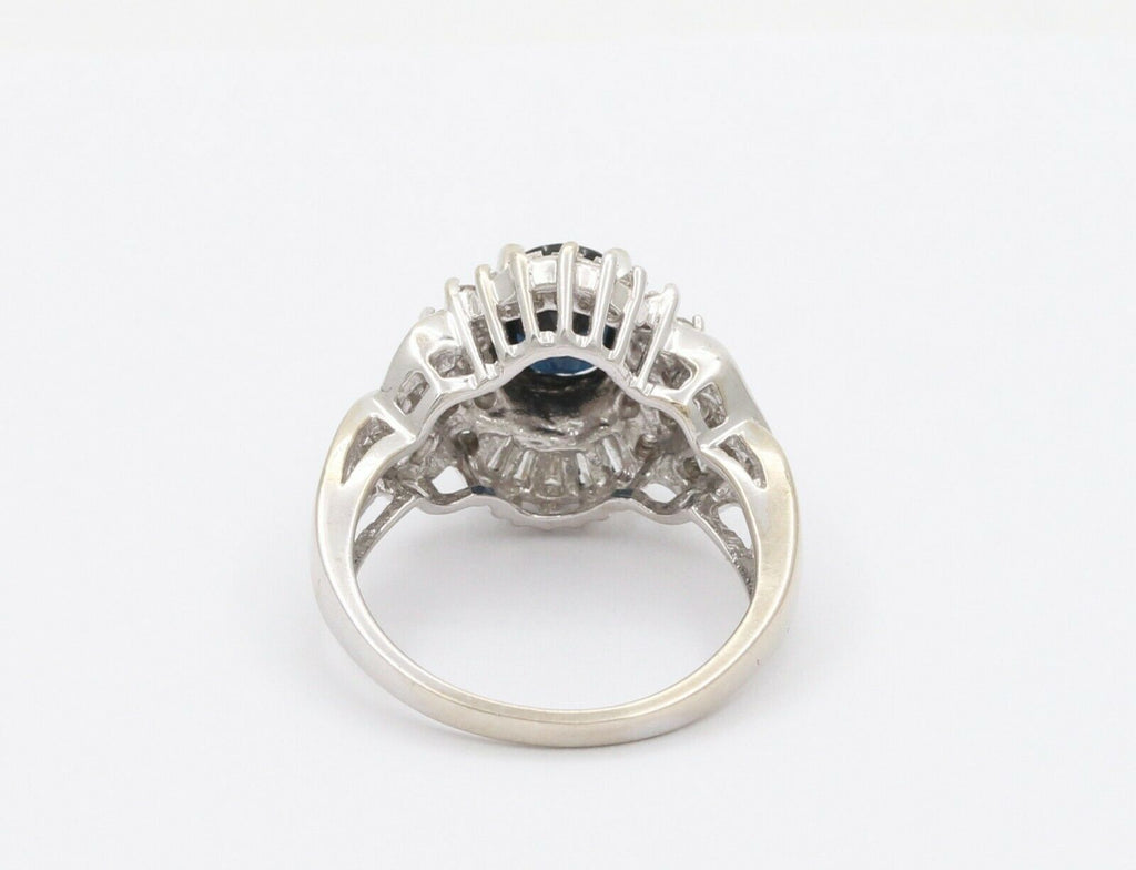 Vintage 14K White Gold Sapphire Diamond Alternative Engagement Ring