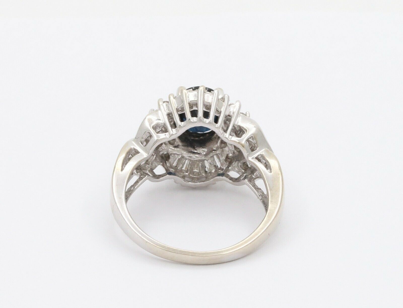 Vintage 14K White Gold Sapphire Diamond Alternative Engagement Ring