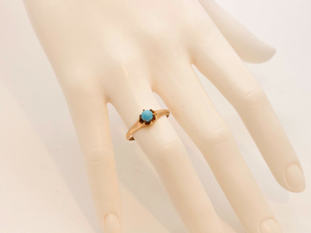 Victorian Claw Mounted Turquoise 9K Yellow Gold Ring