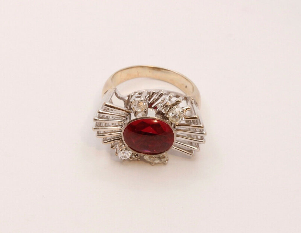 Beautiful Modernist Ladies Ruby Diamonds 14K White Gold Ring