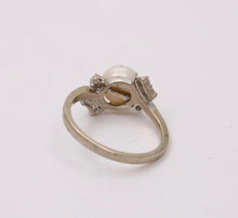 Load image into Gallery viewer, Vintage 14K White Gold Pearl &amp; Diamond Ring.
