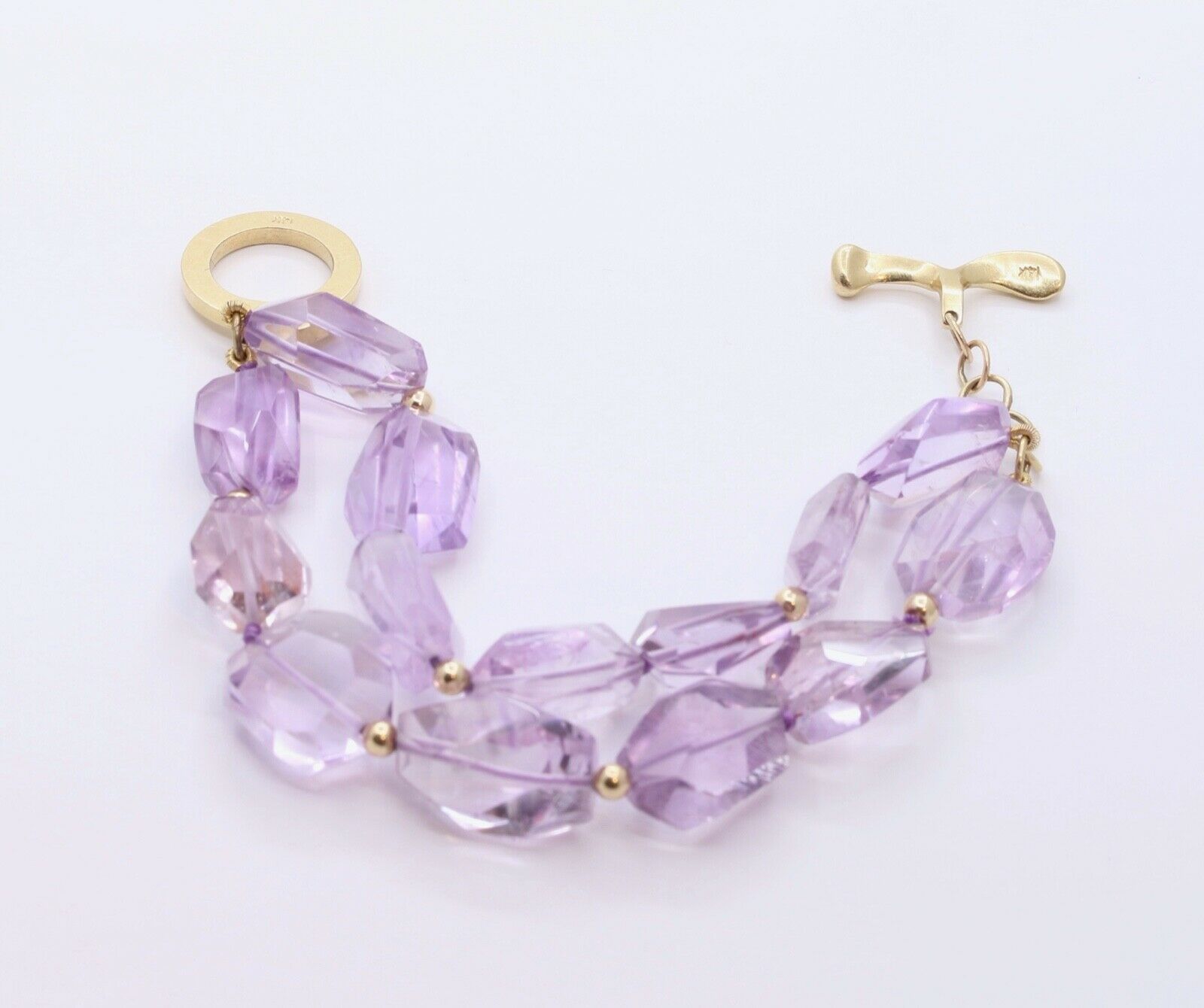 Vintage Rock Crystal Style Amethyst 14K Yellow Gold Bracelet