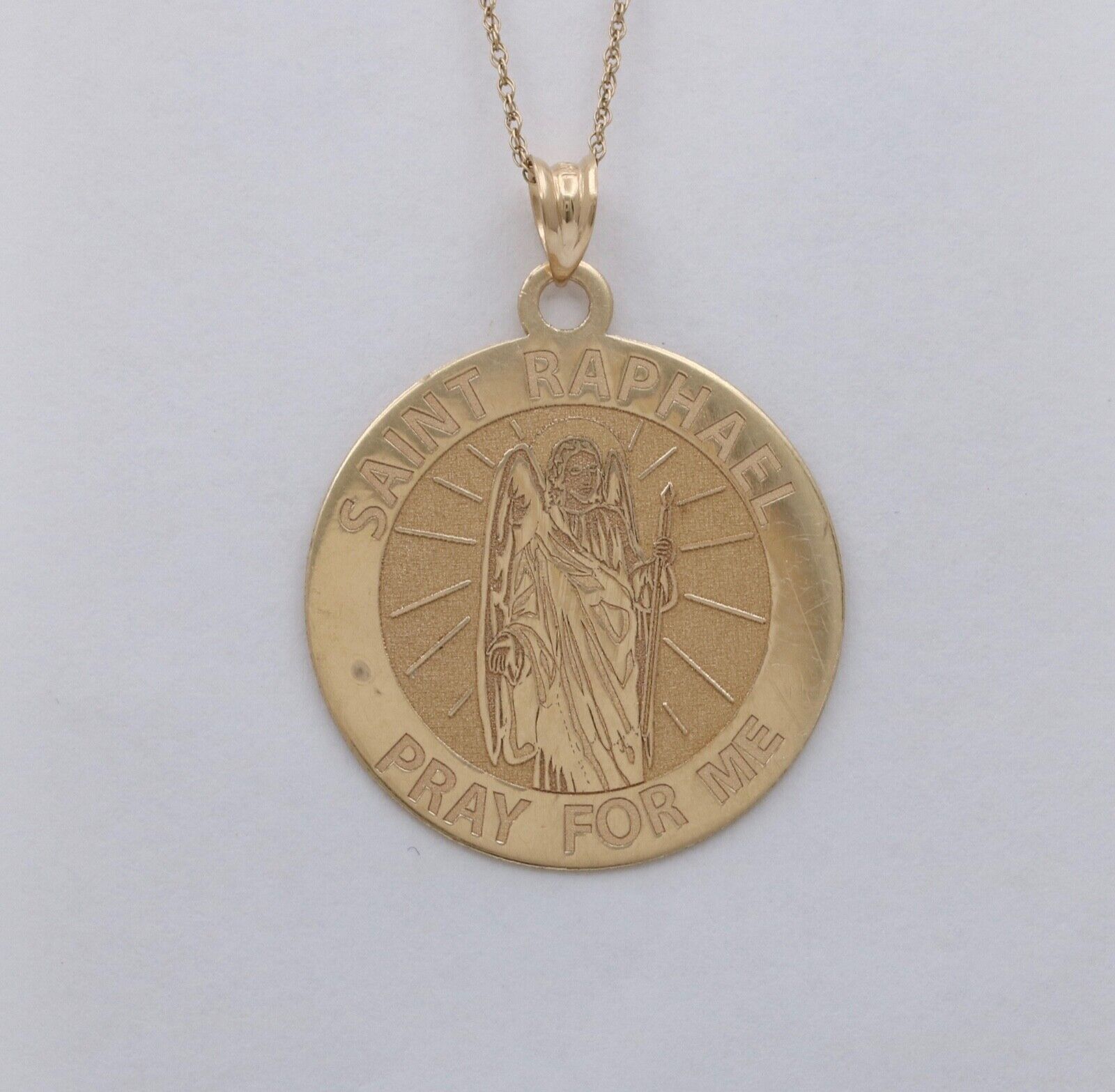 Vintage Saint Raphael 14K Yellow Gold Medallion Charm Pendant
