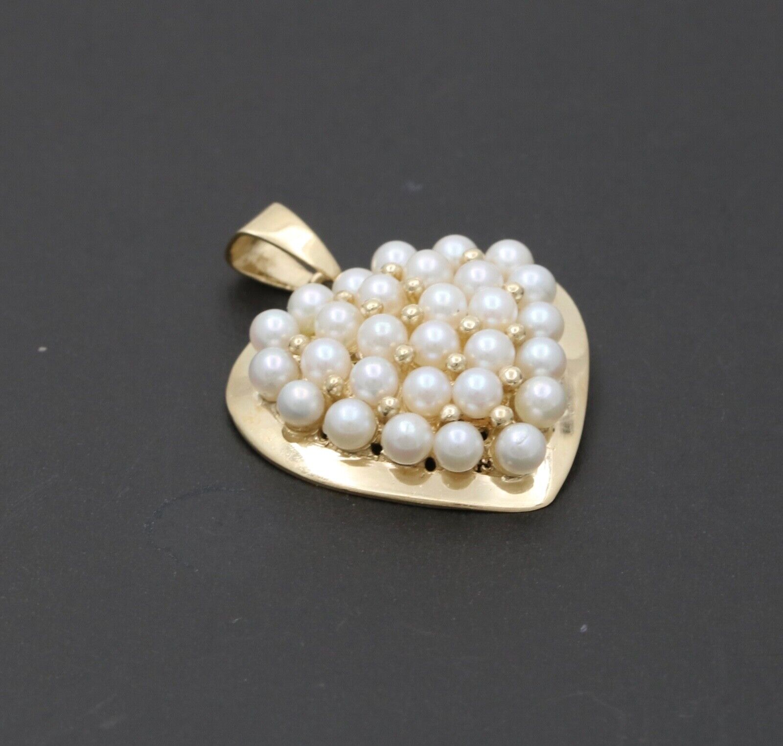 Vintage Heart 14K Yellow Gold Pearls Pendant