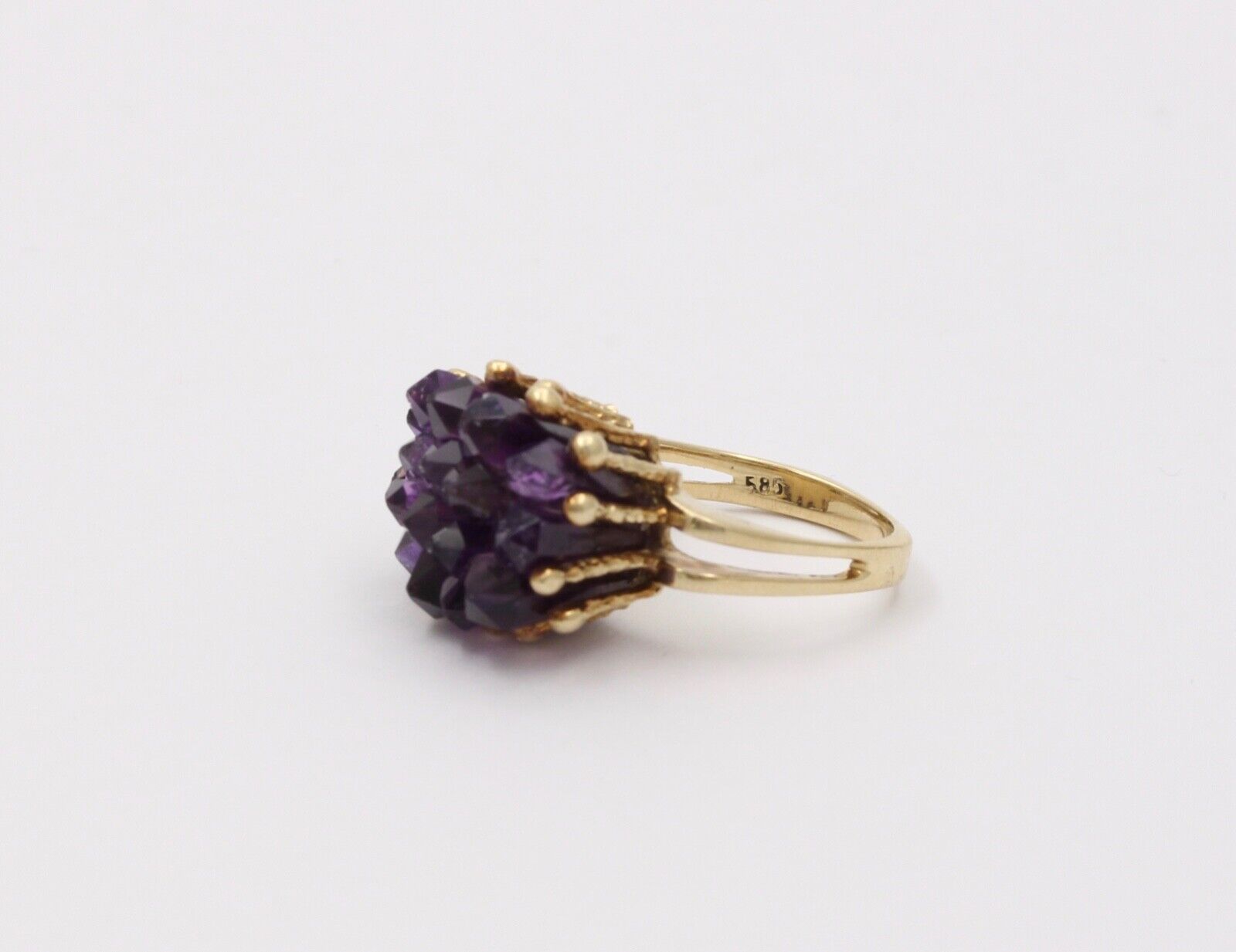 Vintage Geometric Amethyst Cluster 14K Yellow Gold Ring