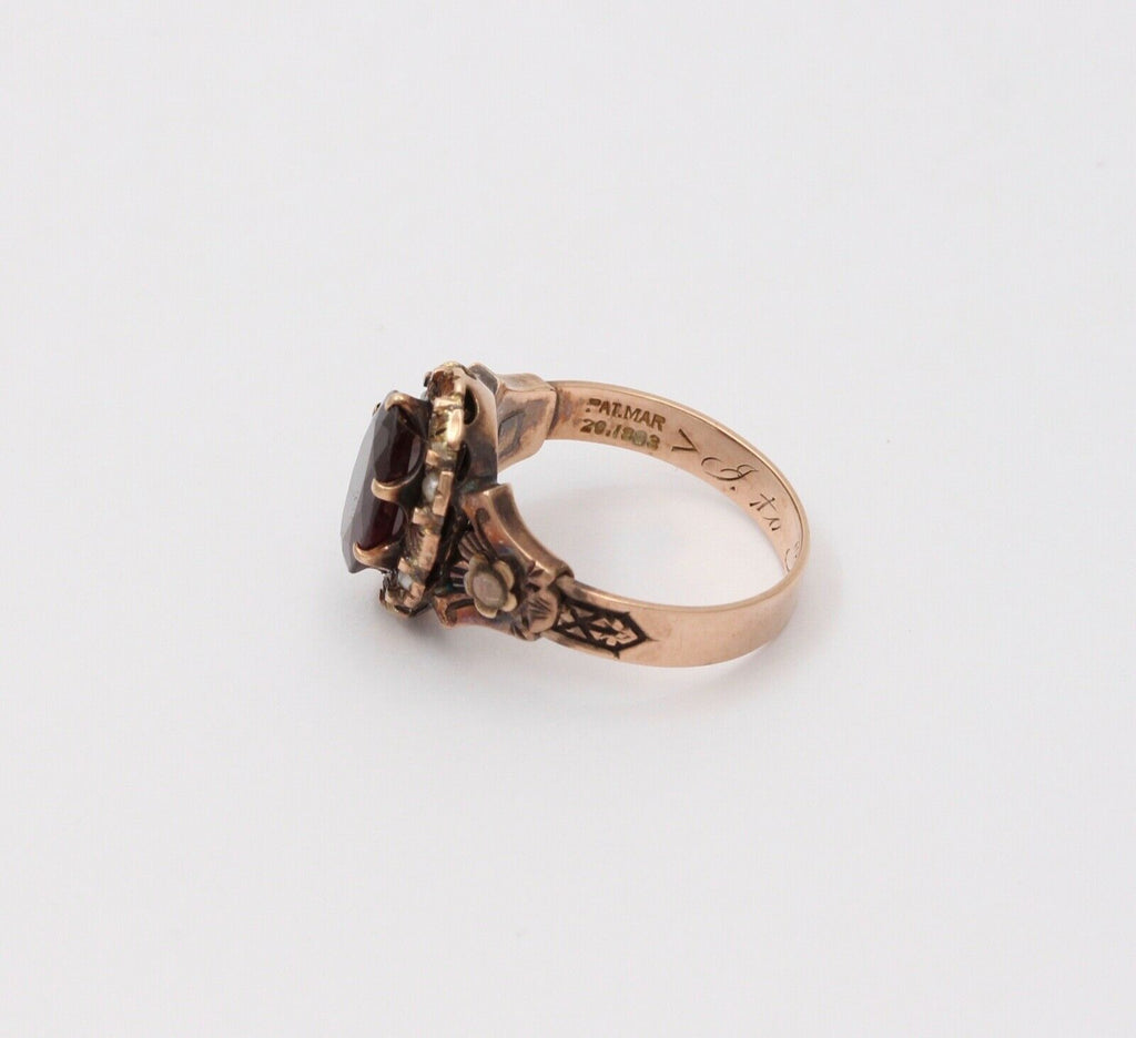 Victorian 9K Rose Gold Garnet Solitaire Ring, Statement Ring
