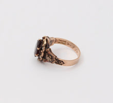 Load image into Gallery viewer, Victorian 9K Rose Gold Garnet Solitaire Ring, Statement Ring
