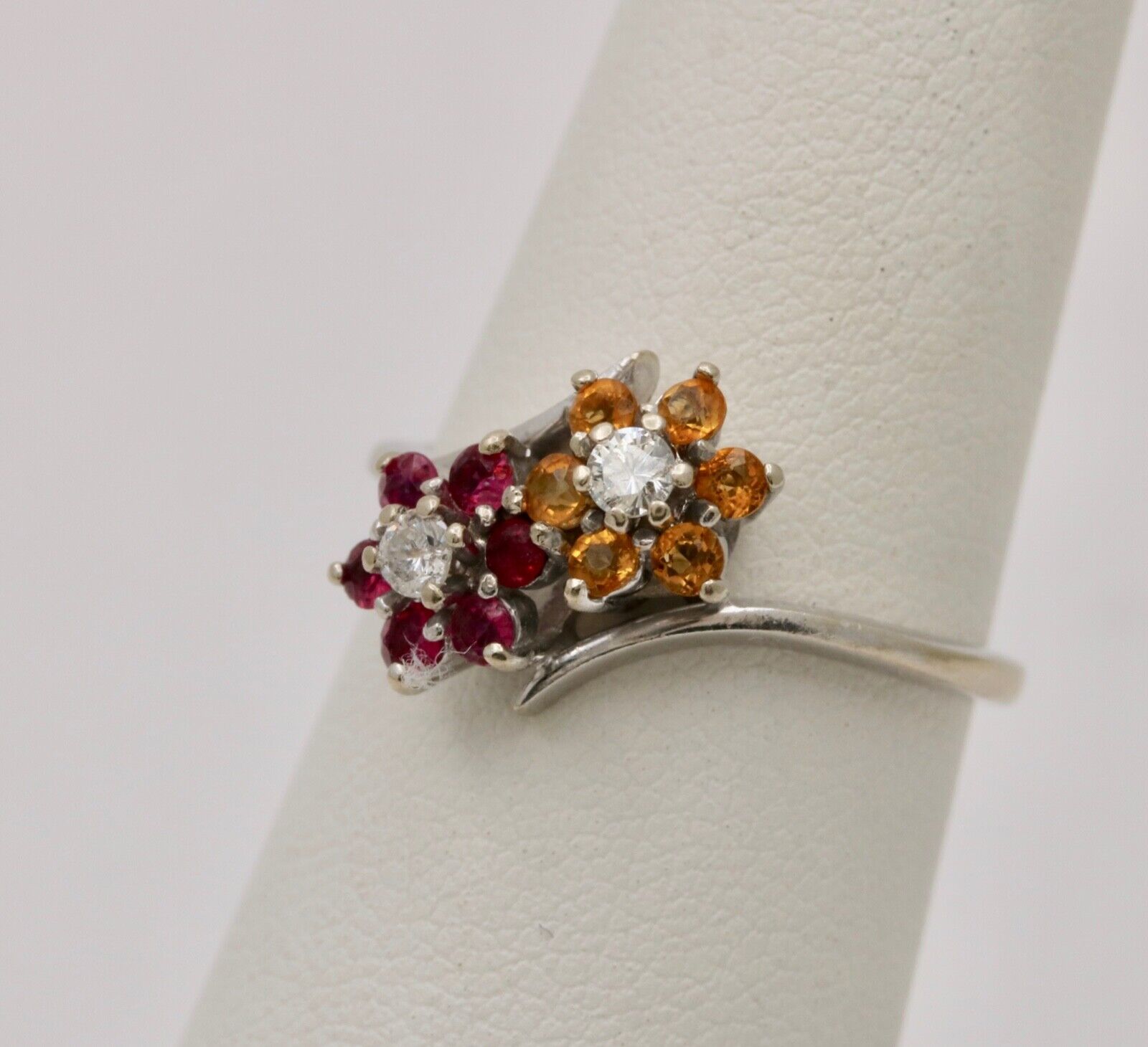Vintage Flower Multi Stone 14K White Gold Ring