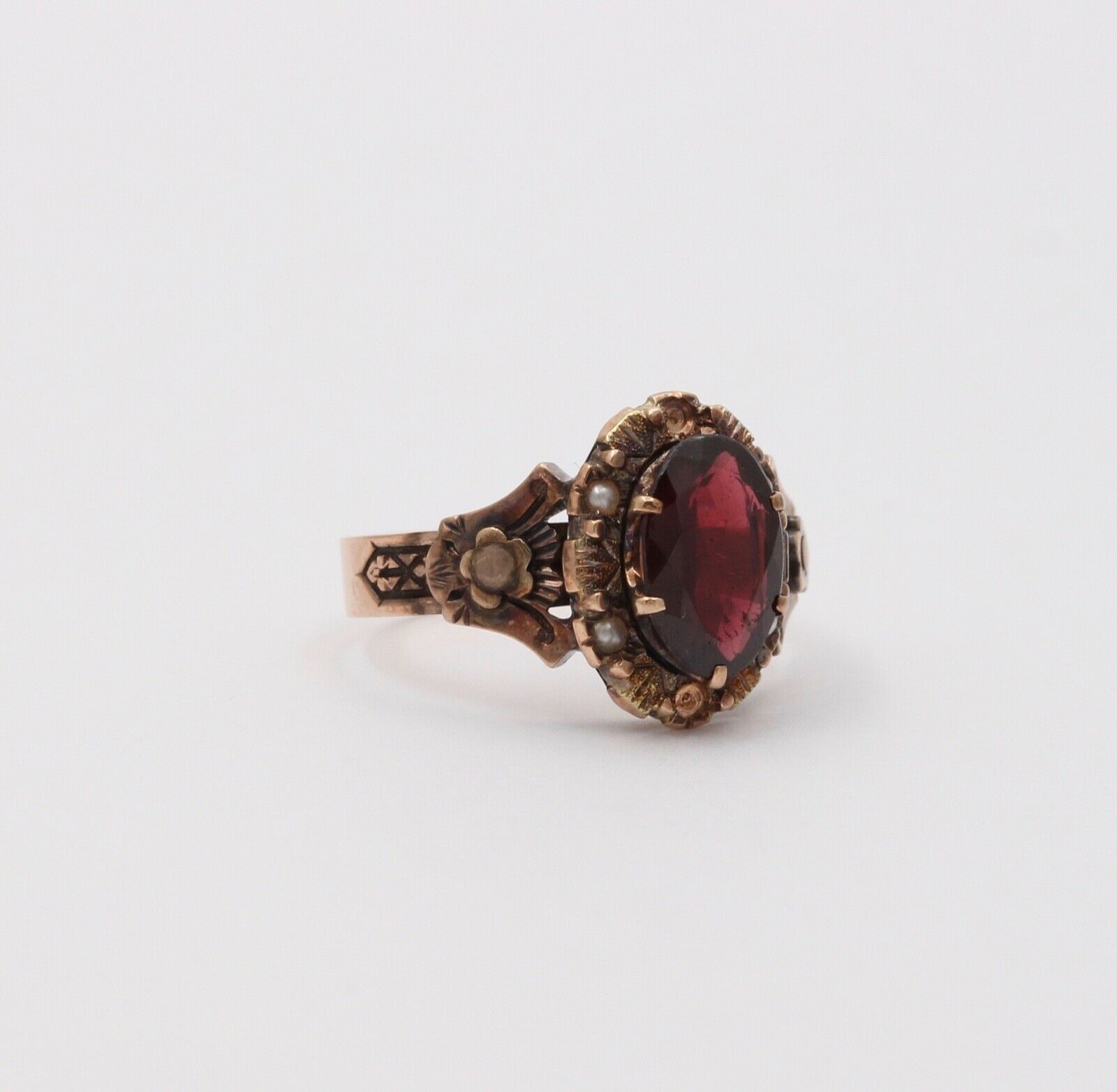 Victorian 9K Rose Gold Garnet Solitaire Ring, Statement Ring