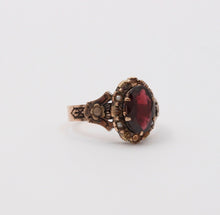 Load image into Gallery viewer, Victorian 9K Rose Gold Garnet Solitaire Ring, Statement Ring
