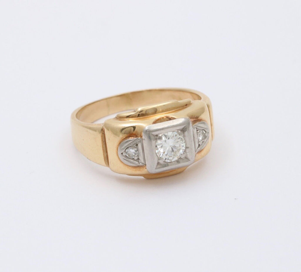 Vintage 14K Two Tone Gold Diamond Ring Band. Unisex Ring.