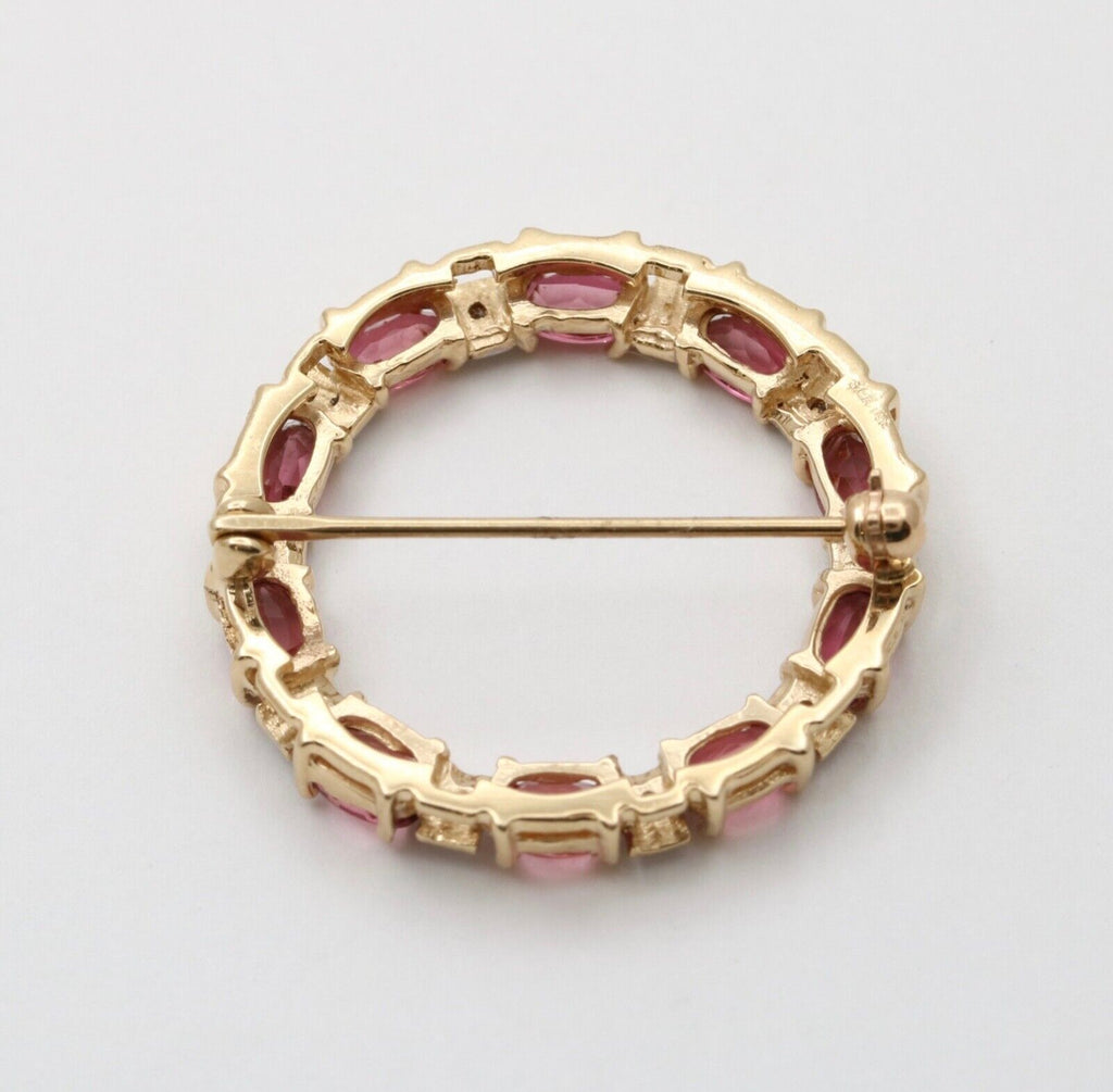 Vintage Pink Tourmaline Diamonds 14K Yellow White Gold Brooch Pin