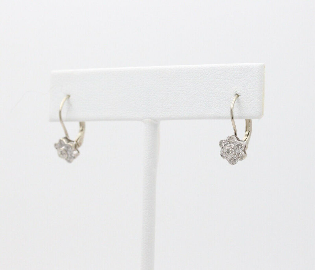 Sweet 14K White Gold Floral Round Cut Diamond Earrings