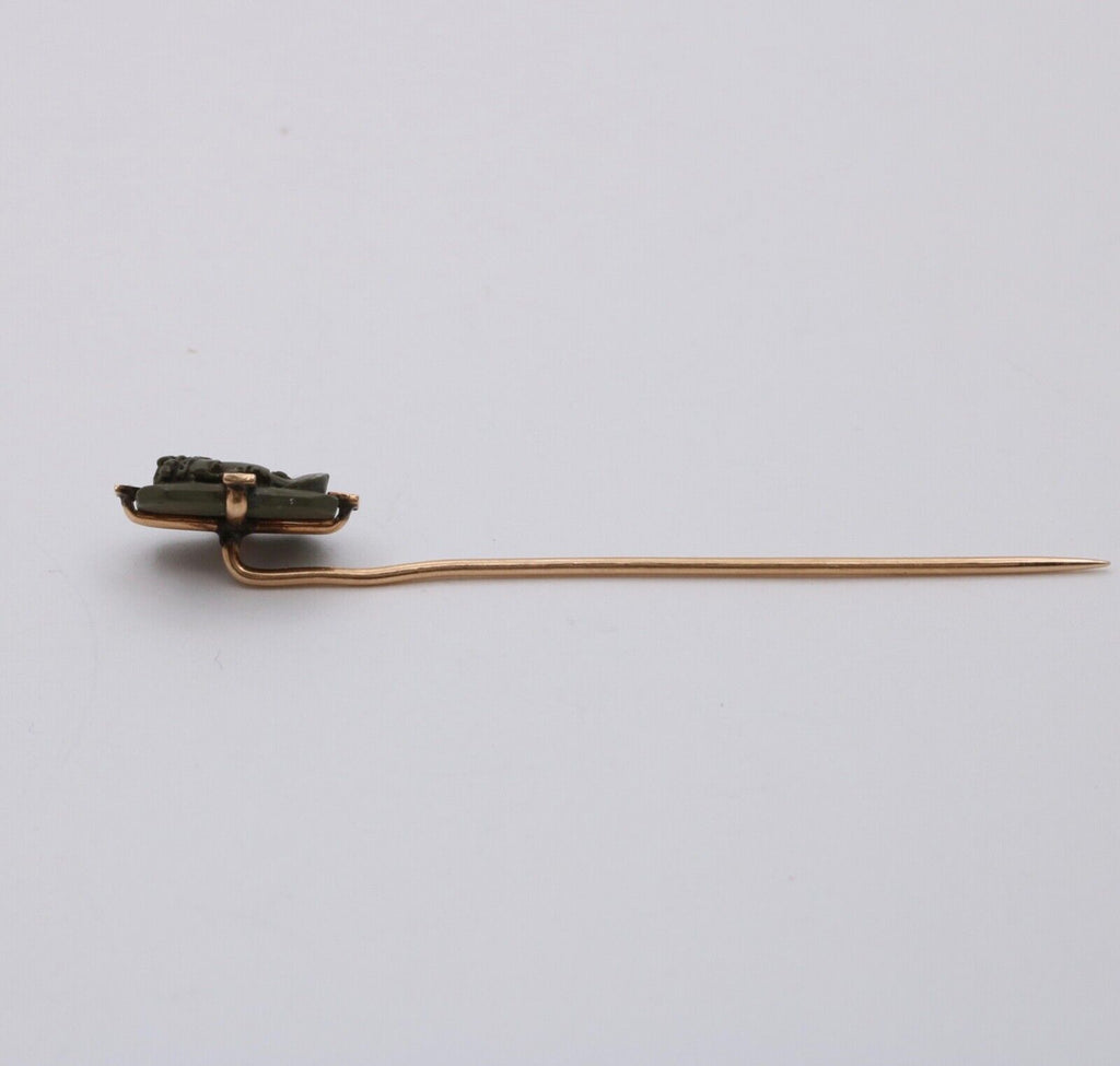 Antique Victorian Grand Tour Lava Curved Woman’s Portrait Stick Pin, Lapel Pin