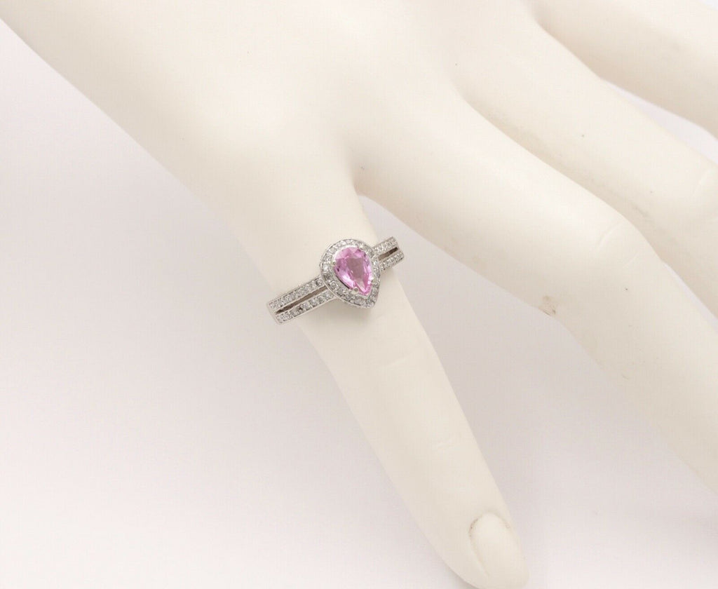 Classic 14K White Gold Pink Topaz Diamond Ring, Engagement Ring.