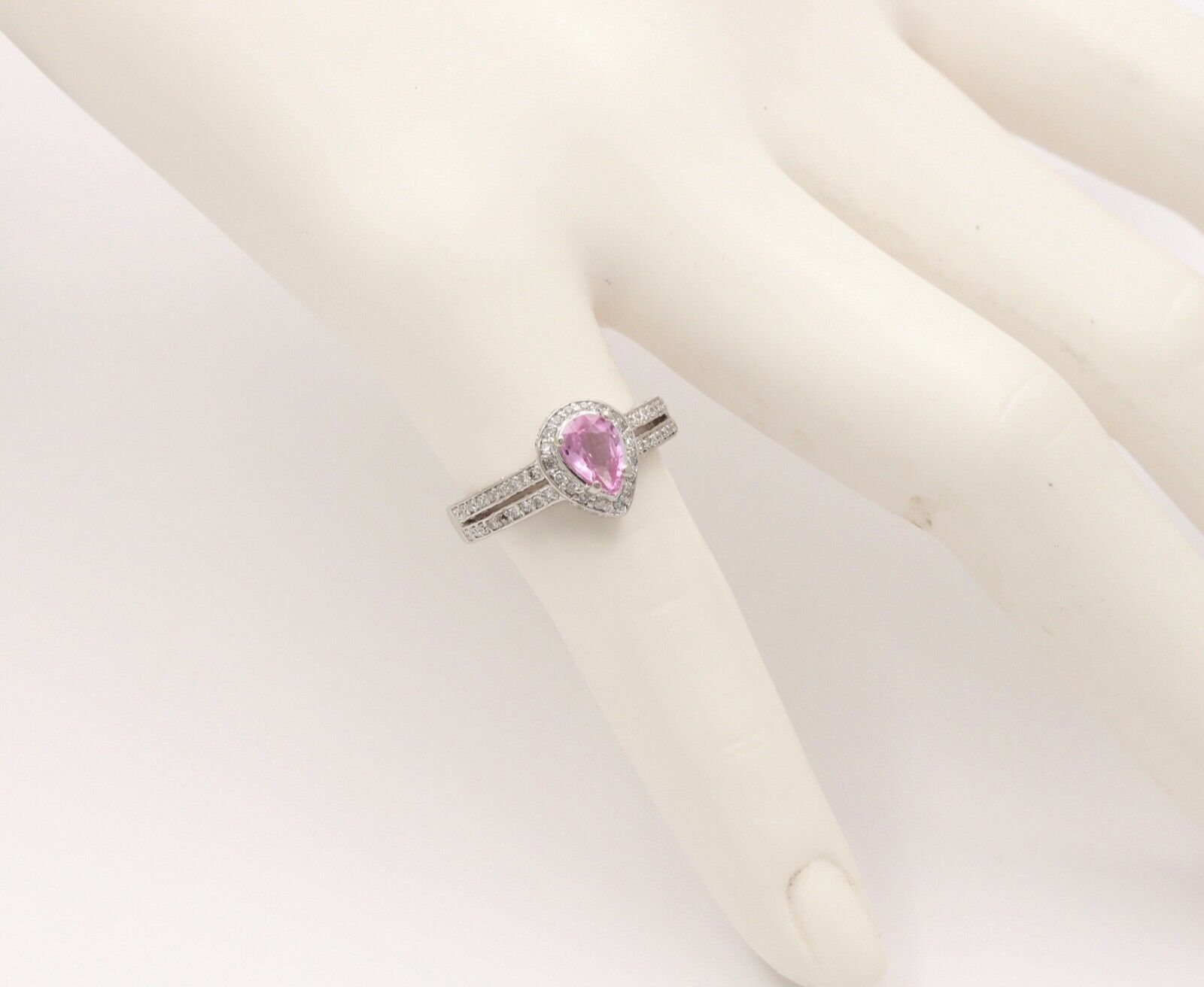 Classic 14K White Gold Pink Topaz Diamond Ring, Engagement Ring.