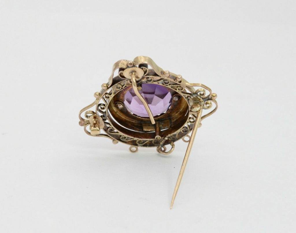 Victorian 14K Yellow Gold Amethyst Pendant Brooch