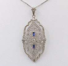 Load image into Gallery viewer, Art Deco 14K White Gold Filigree Pendant, Necklace
