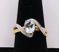 Vintage Ladies Natural Aquamarine Diamonds 14K Yellow White Gold Ring