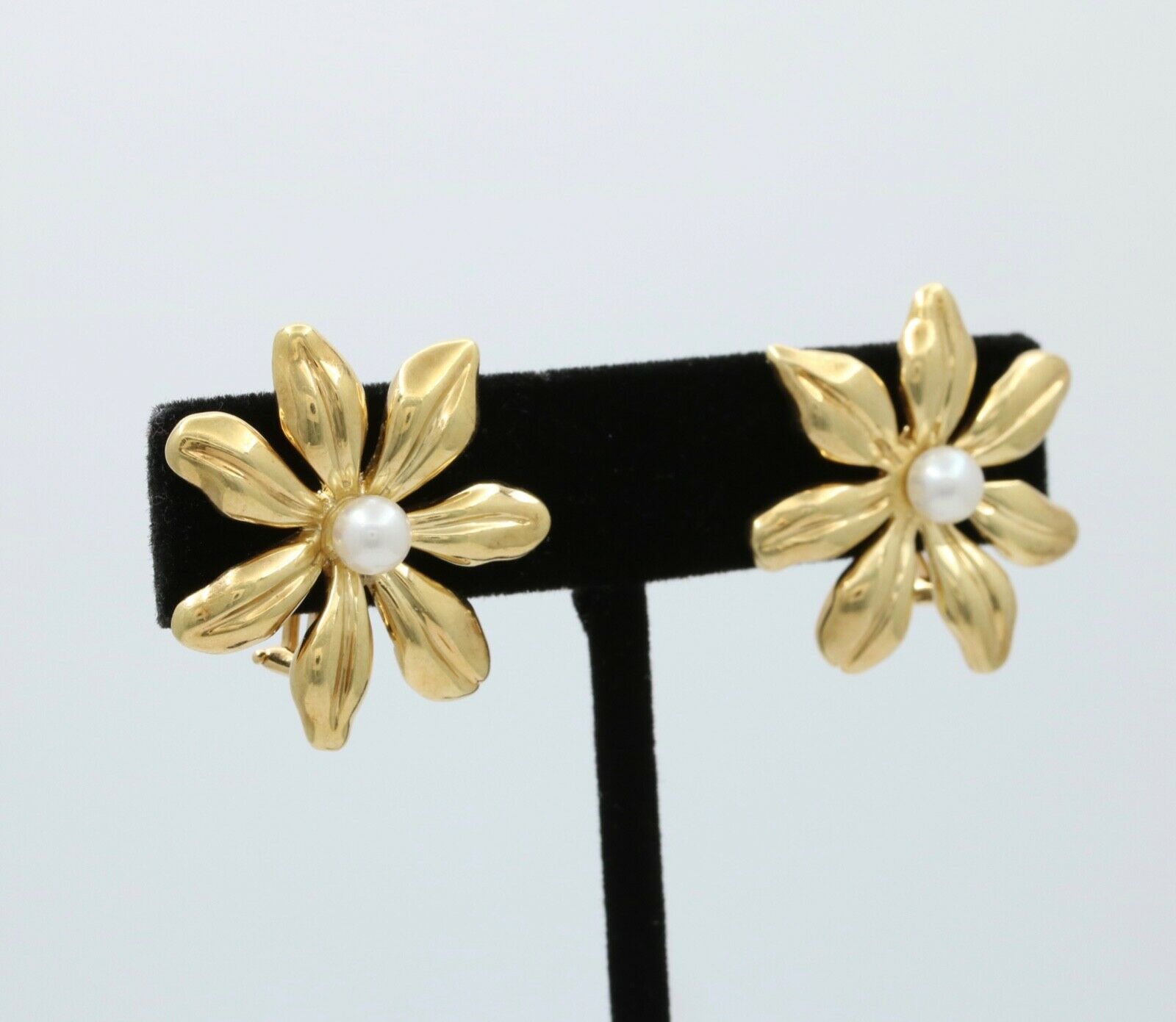 Tiffany and Co. Flower 18K Yellow Gold Pearl French Clip Earrings