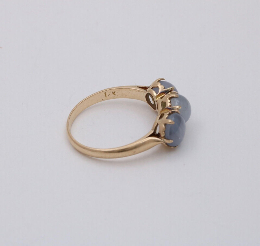 Vintage 18K Gold Star Sapphire Three Stone Ring, Stacking Ring Band
