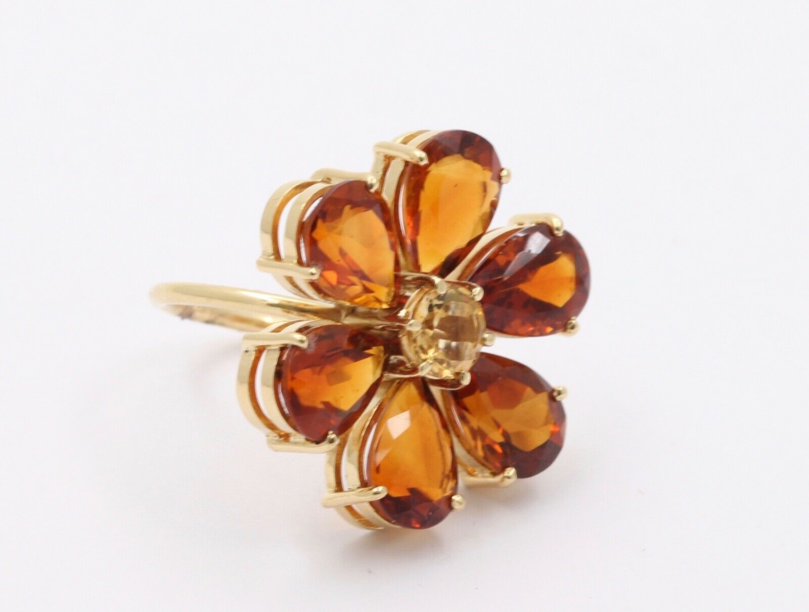 Vintage Flower Fire Citrine 18K Yellow Gold Ring