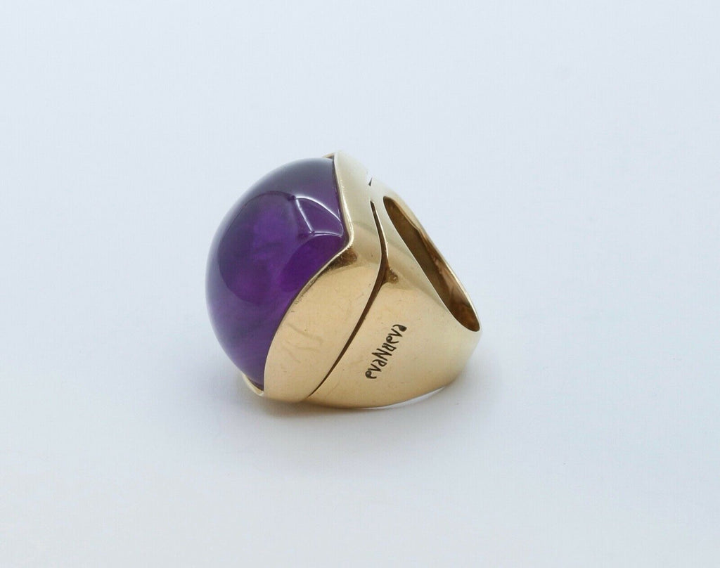 Vintage Statement Italian Eva Nueva Amethyst 18K Yellow Gold Ring