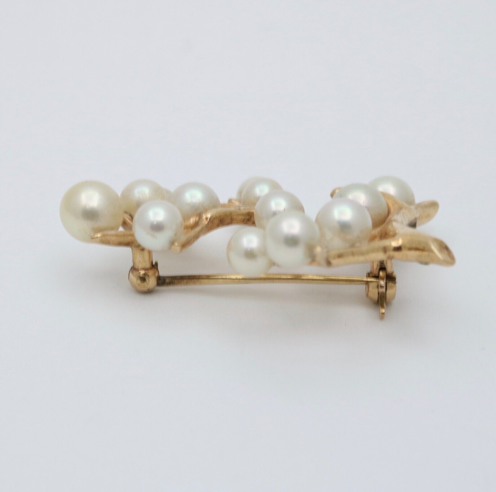 Vintage Mikimoto 14K Yellow Gold Cultured Akoya Pearl Branching Flower Brooch