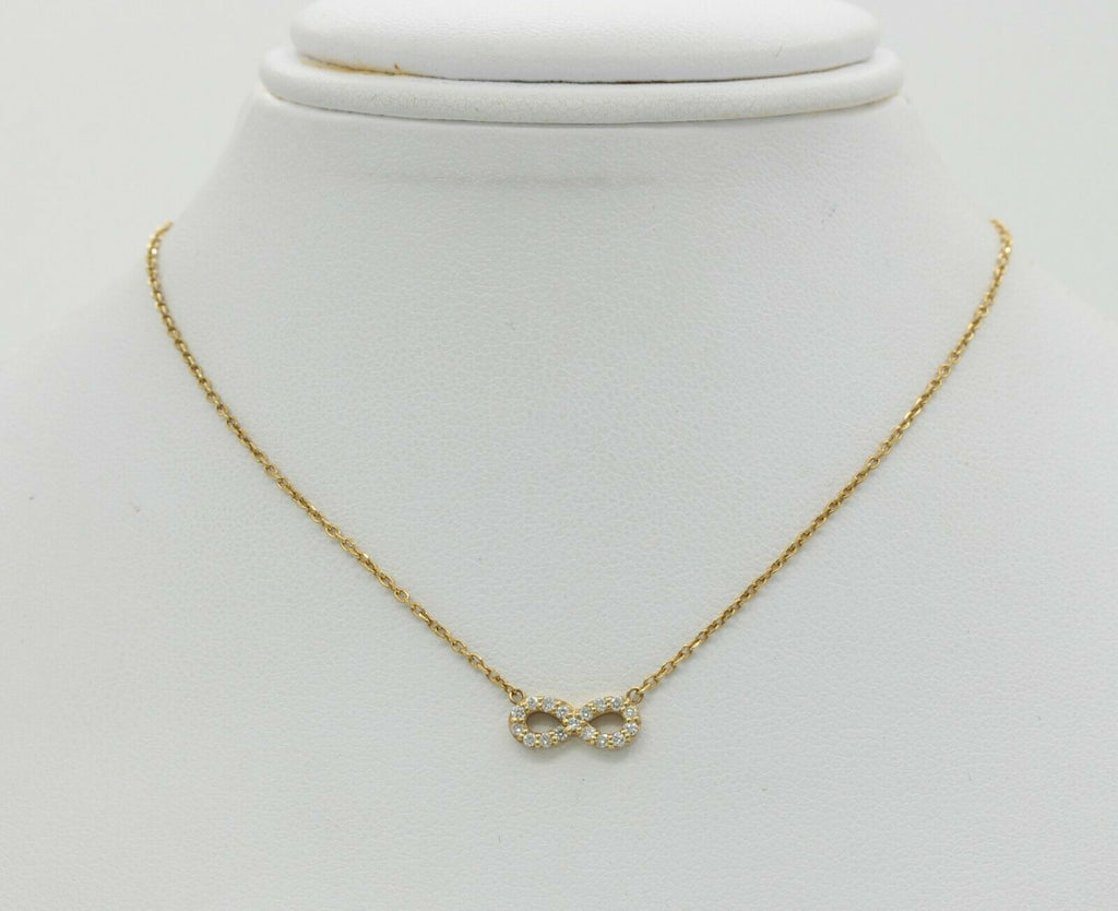 Cute 18K Yellow Gold Diamond Infinity Pendant