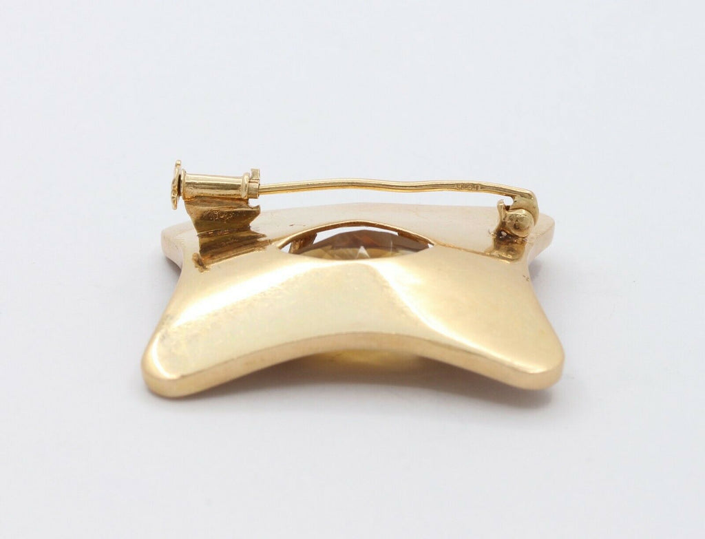 Vintage Heavy 18K Yellow Gold 20+ Carat Citrine Brooch