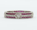 Ladies 18K White Gold Diamonds Rubies Stacking Eternity Band