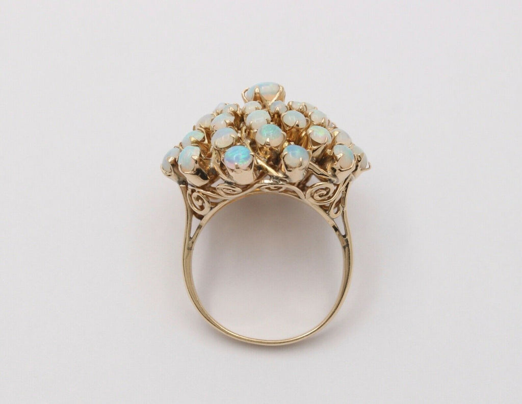 Vintage 14K Yellow Gold Australian Opal Cluster Ring.