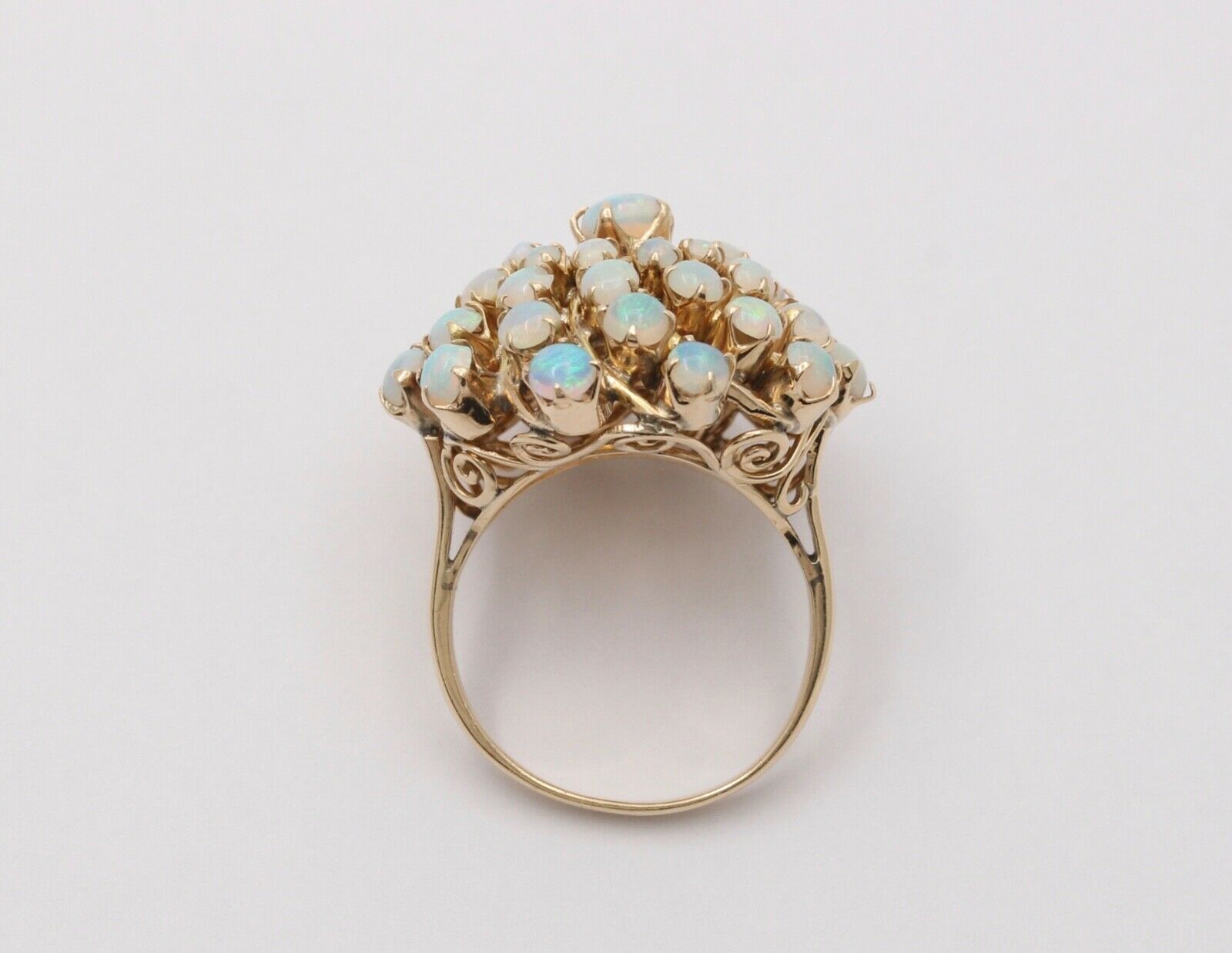 Vintage 14K Yellow Gold Australian Opal Cluster Ring.