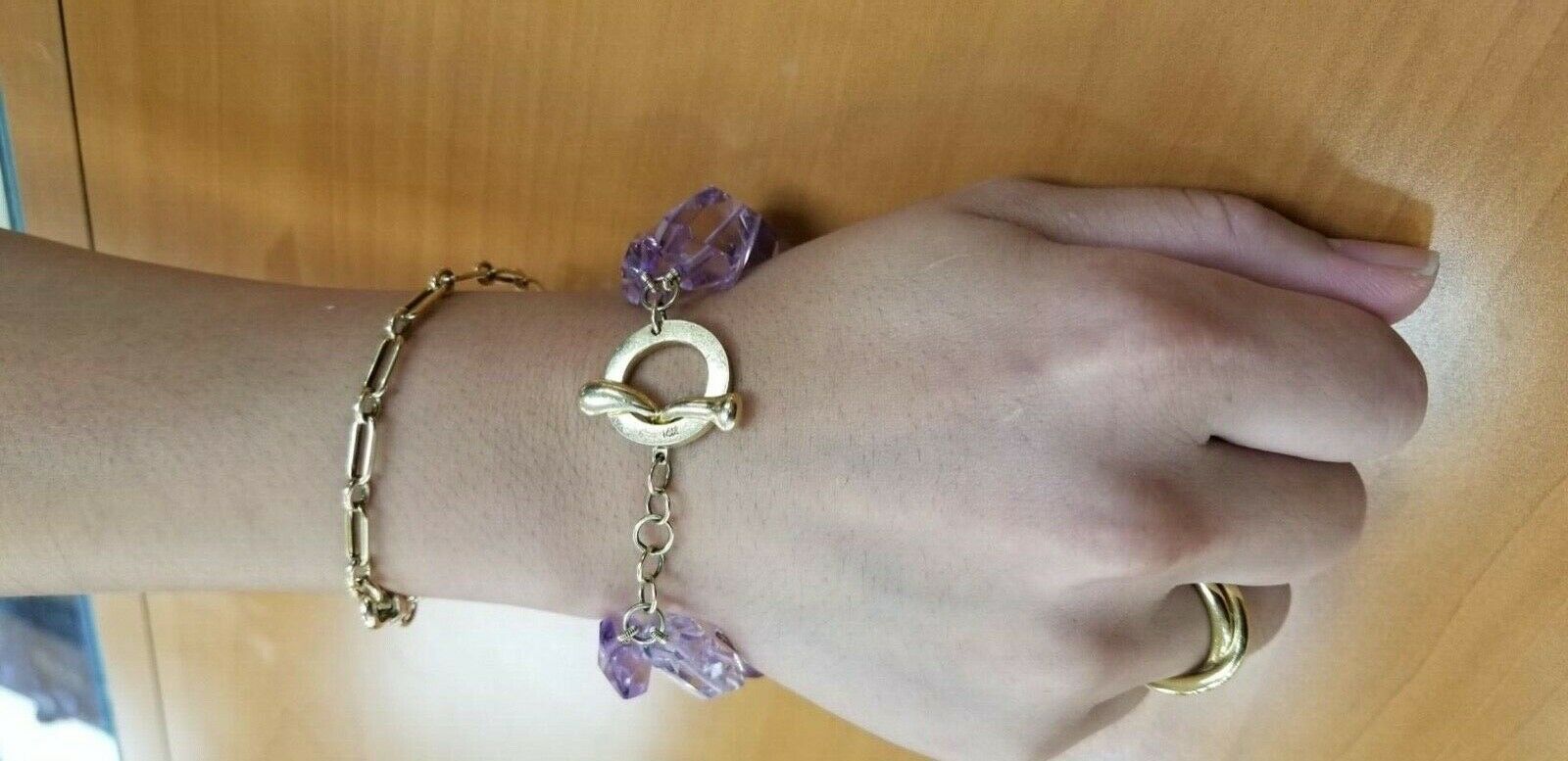 Vintage Rock Crystal Style Amethyst 14K Yellow Gold Bracelet