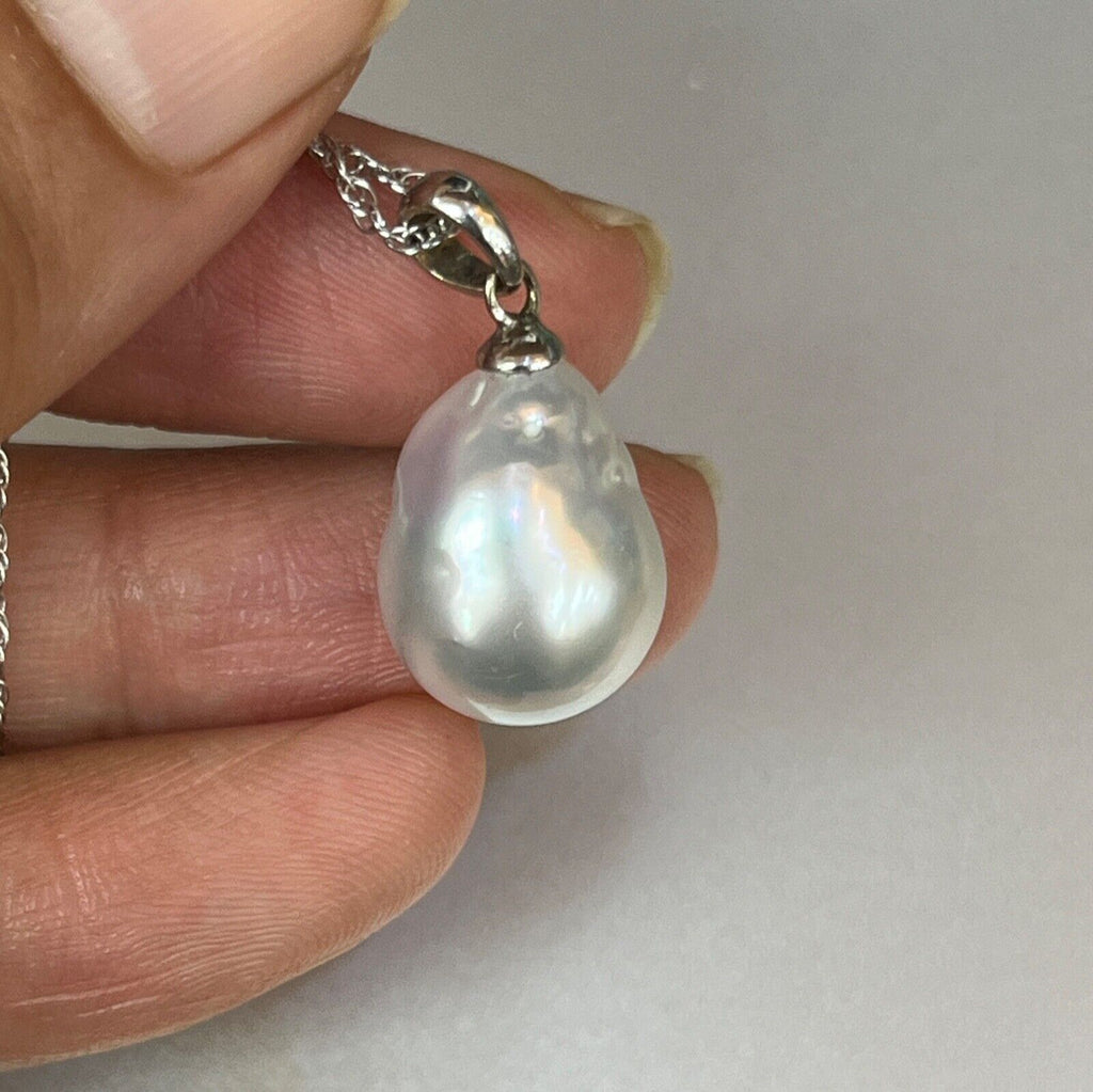 Vintage 14K White Gold Baroque Pearl Pendant, Necklace