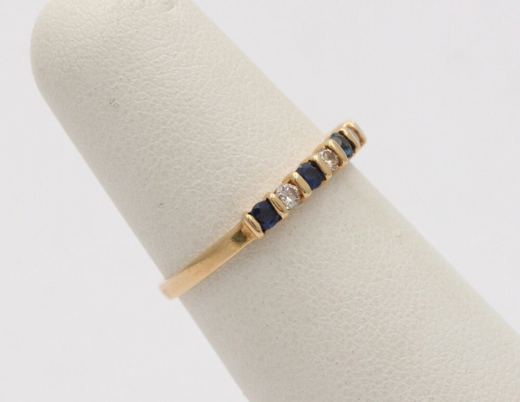 Lovely Channel Set Diamonds Blue Sapphires 14K Yellow Gold Ring