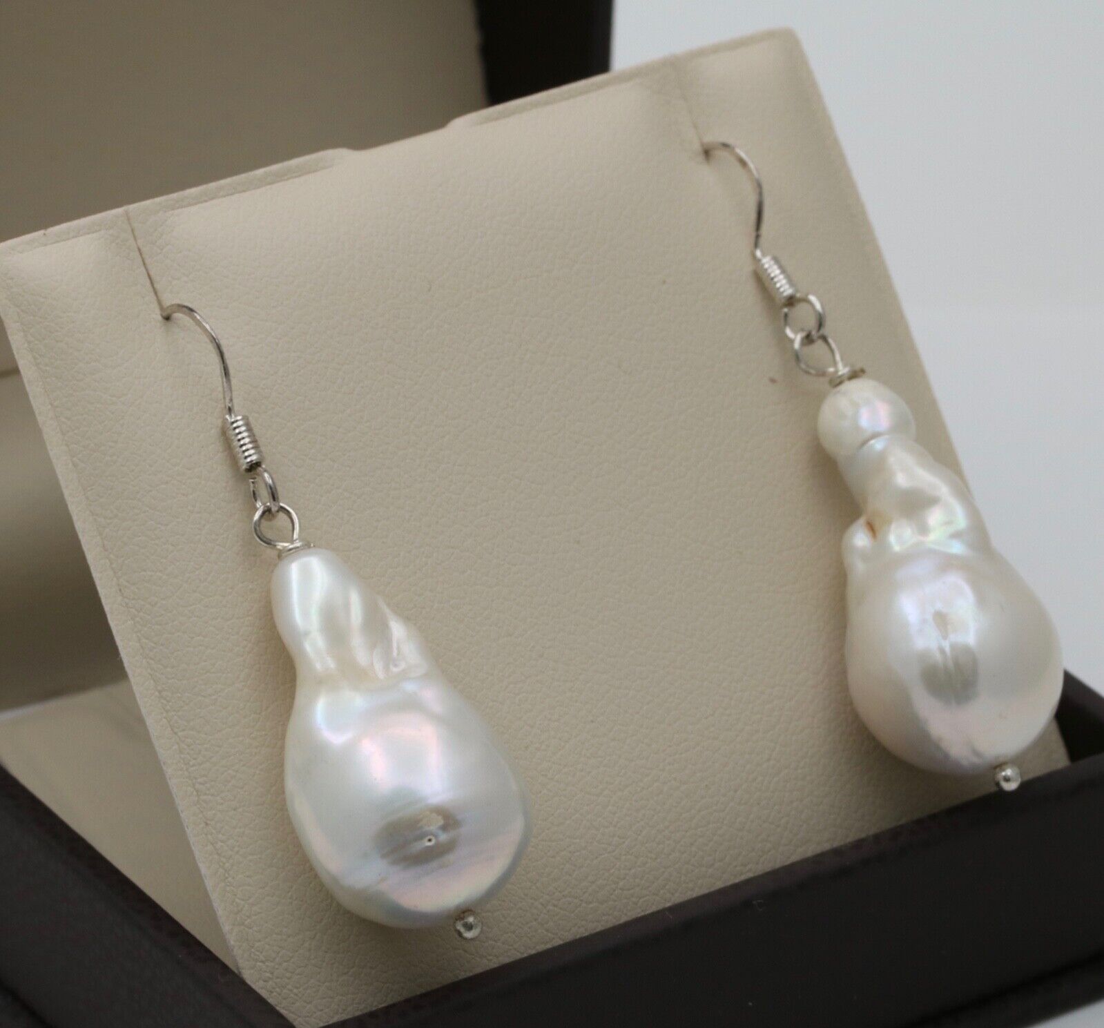 Vintage Baroque Saltwater Pearl 14K White Gold Earrings