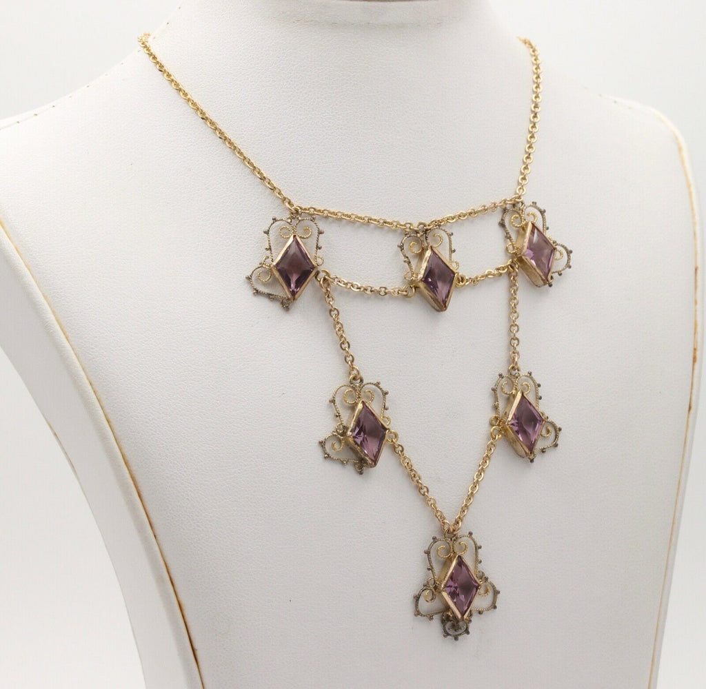 Victorian Festoon Rose De France 14K Gold Vermeil Necklace