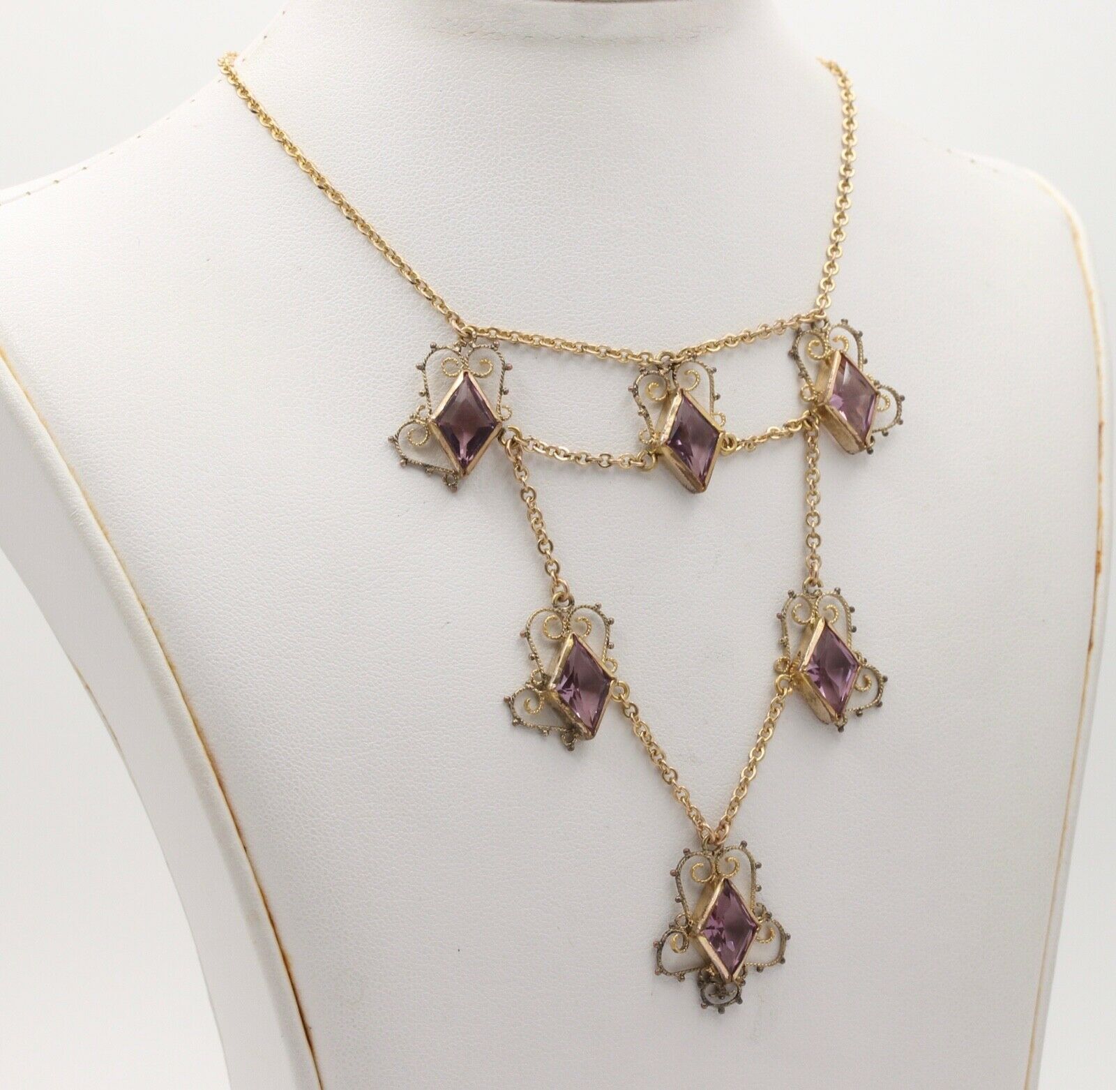 Victorian Festoon Rose De France 14K Gold Vermeil Necklace