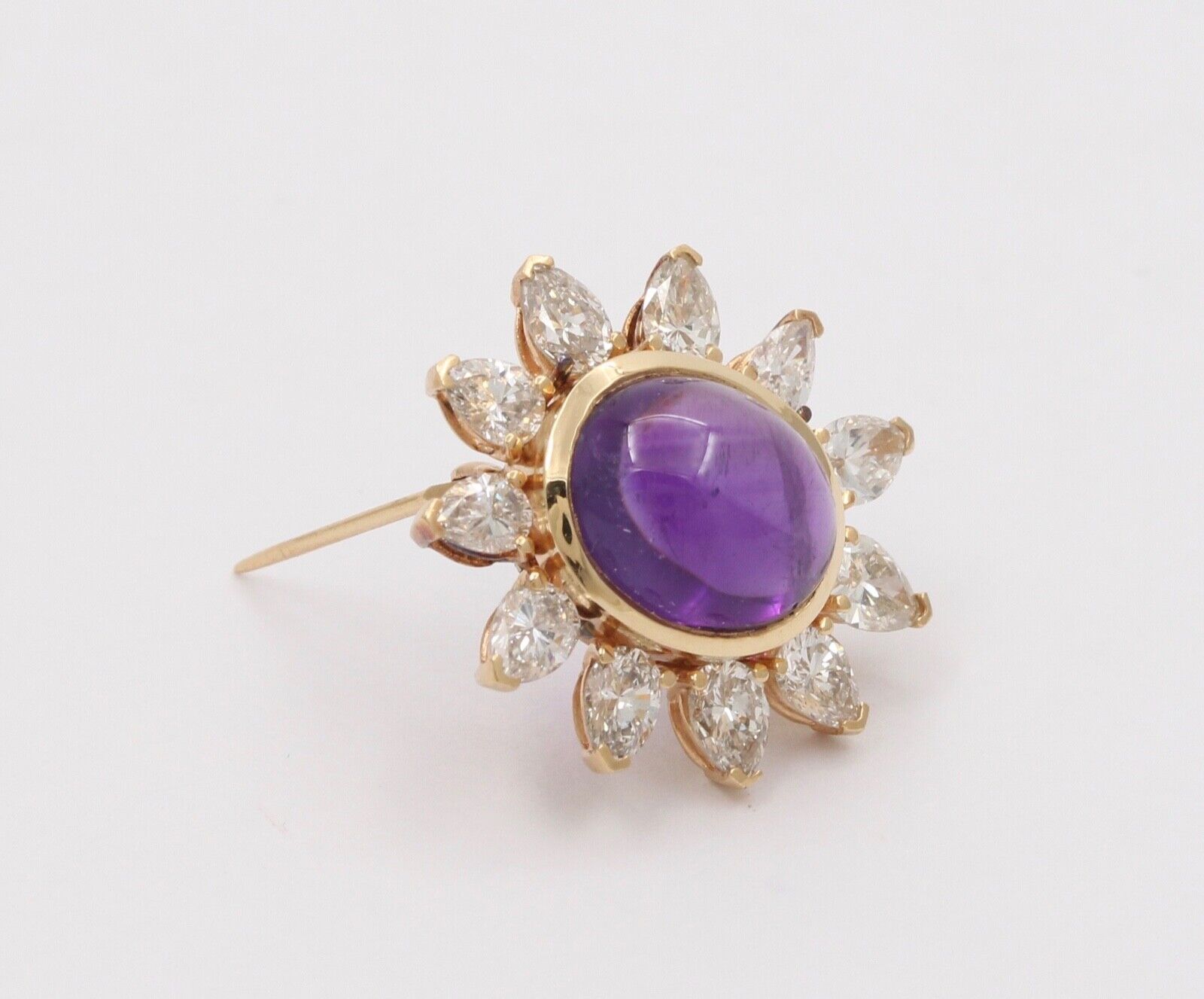 Vintage 14K Yellow Gold Diamond and Amethyst Flower Brooch