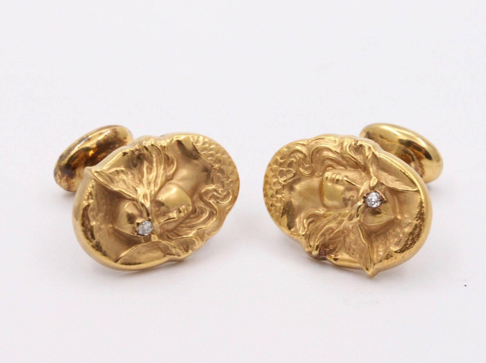 Victorian Mens 10K Yellow Gold Old European Diamonds Cufflinks