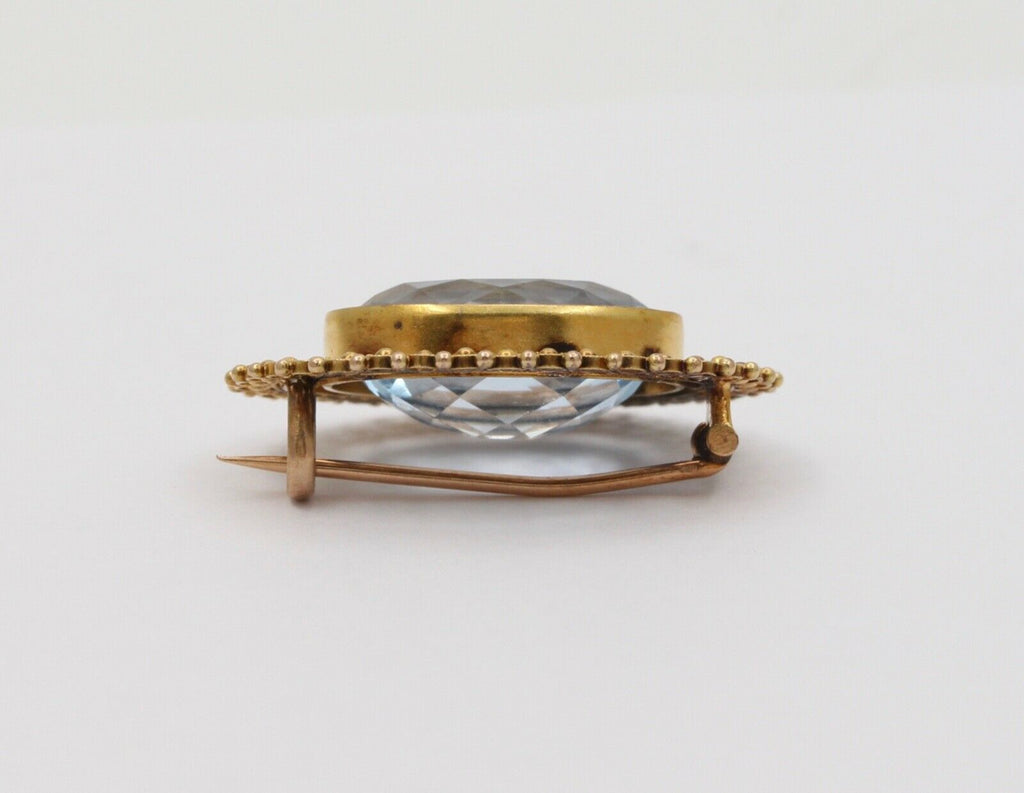 Antique Victorian Etruscan Revival Blue Spinel Brooch Pin