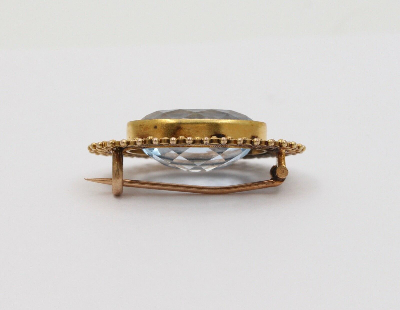 Antique Victorian Etruscan Revival Blue Spinel Brooch Pin
