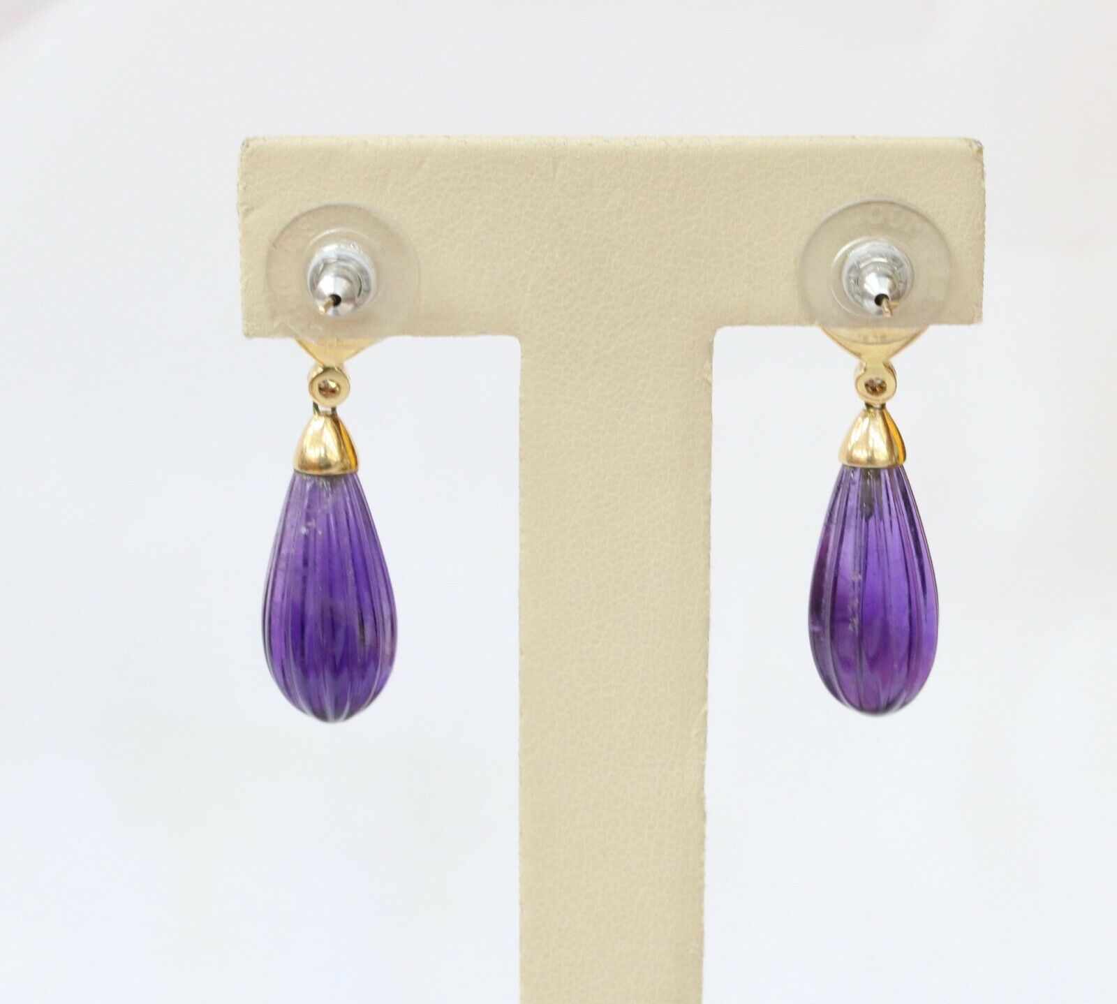 Vintage Bvlgari Style Amethyst Black Onyx Diamonds 14K Yellow Gold Earrings