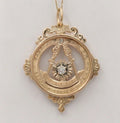Antique Masonic Old Mine Cut Diamonds Charm Pendant, Necklace.