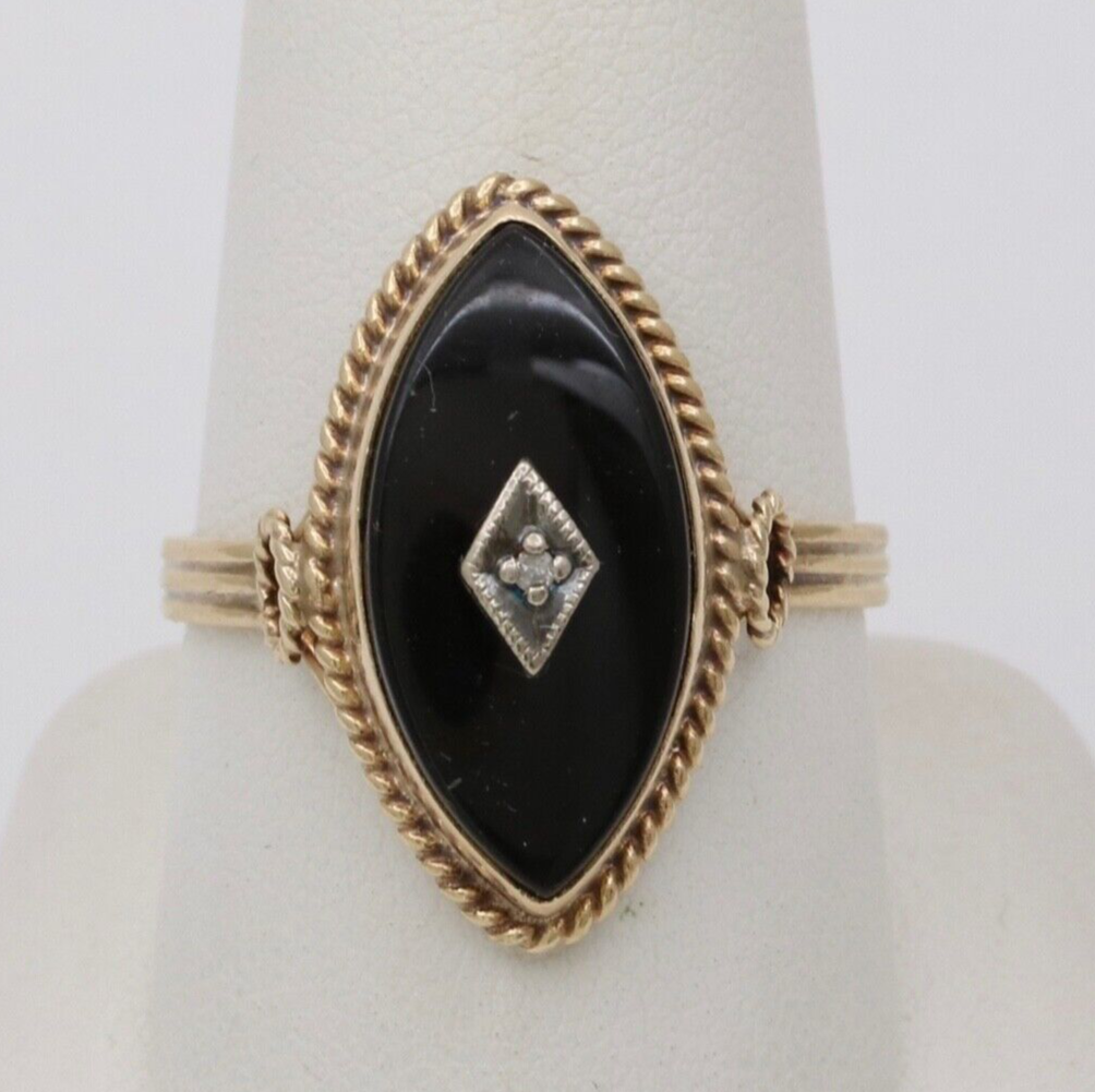 Antique Art Deco Marquise Onyx Diamond Ring